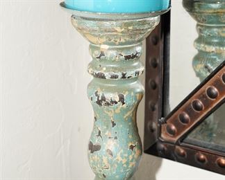 Distressed Hand Painted Candlestick