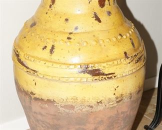 Large Yellow and Brown Pottery Floor Vase
