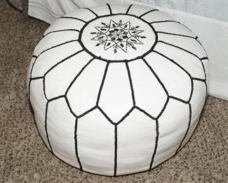 White & Black Leather Star Ottoman