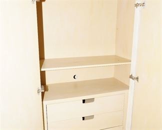 Inside of Distressed Shabby Chic Armoire is Perfect for Linens or Media