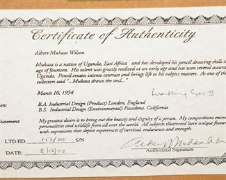 "Wandering Eyes II" #153/250 Signed Albert Mukasa Wilson Certificate of Authenticity