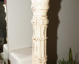 Distressed Ivory Pedestal Candle Holder w/ Candle