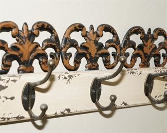 Shabby Chic Distressed Wood and Metal Wall Hooks