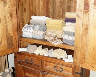 Distressed Pine Wood Slat & Iron Linen Cabinet