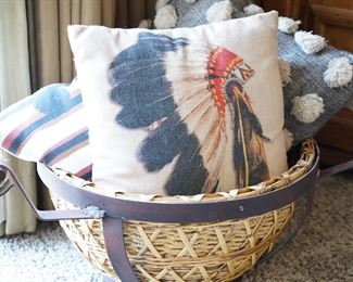 Artisan Woven Rattan Iron Basket (Pillows not included)