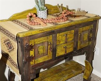 A Unique Green & Brown Distressed Cabinet