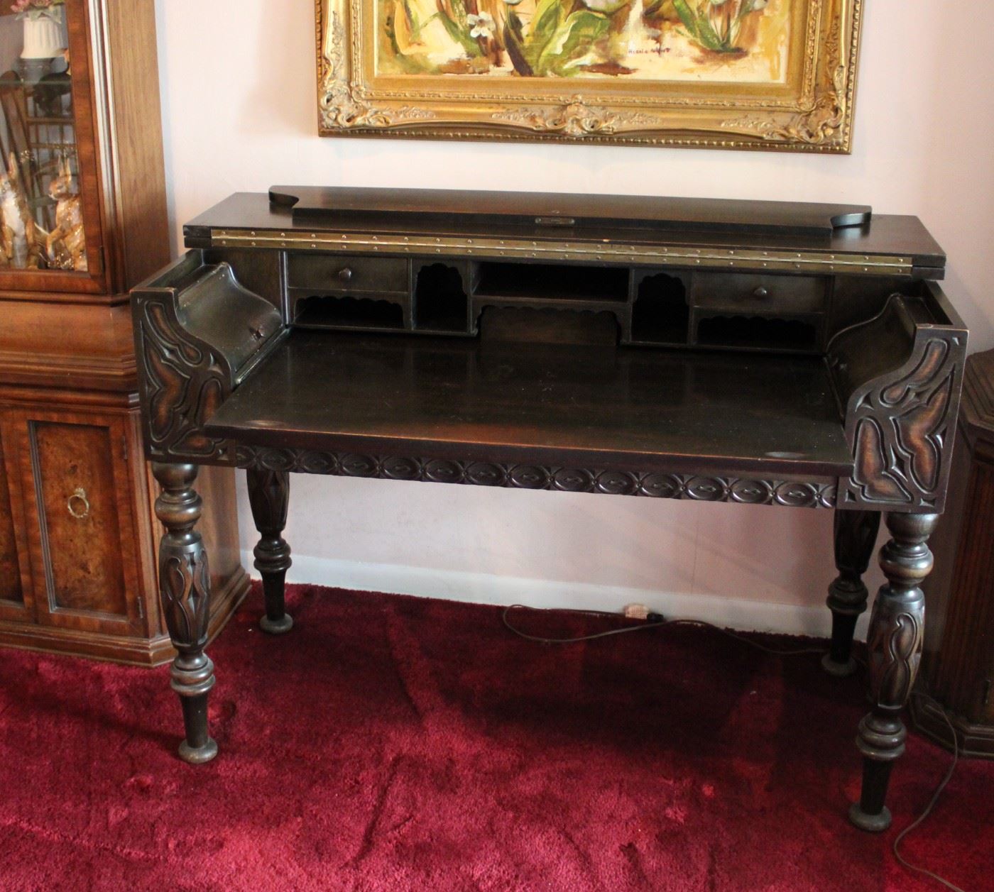 Large antique spinet style writing desk that was a gift to this family from THE Studebaker family, shown here with the lid open