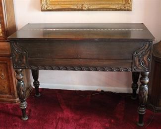 Large antique spinet style writing desk that was a gift to this family from THE Studebaker family, shown here with the lid closed