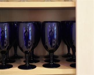 Cobalt blue glass wine goblets