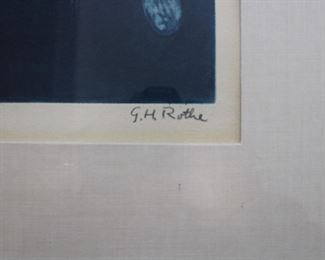 Signature on the Mezzotint on paper by G.H. Rothe entitled "Fruehling" meaning Spring or Springtime. Limited Edition 24/260. Pencil signed