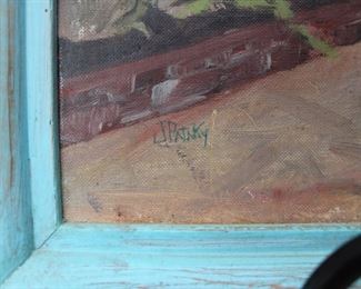 Signature on an original oil on board by Jean PatakyO