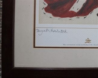 Signature detail on illustration of costume design for coronation scene in Richard III, Canada's Stratford Festival, Tanya Moiseiwitsch, CBE, OC (3 Dec 1914 - 19 Feb 2003)