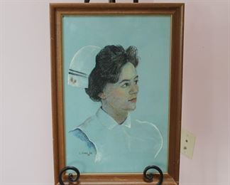 Signed mid century portrait of a nurse