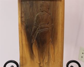 Mid century hand carved wood plaque