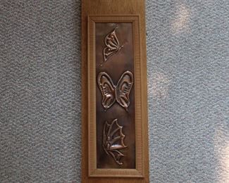 Mid century repousse copper hanging of three butterflies
