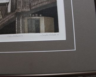 Signature detail on "City Network" by Linda Adato (1942-2021), signed & numbered limited edition etching, aquatint, 4 of 25 (2010)