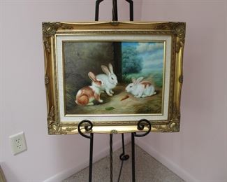 Contemporary oil on canvas of bunny rabbits