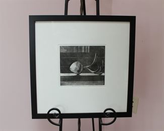 Signed and numbered framed print of a sprouted yellow onion