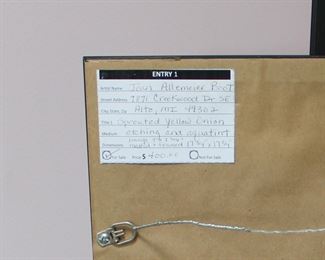 Entry card on the framed print of a sprouted yellow onion