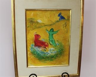 Marc Chagall print&nbsp;Le Piège à Loups (The Wolf Trap), from Daphnis et Chloé, aka The Wolf Pit, purchased from Wally Findley Galleries, Chicago, 1972
