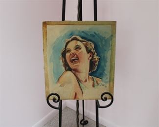 Signed and dated 1939 watercolor of a beautiful woman