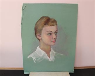 Mid century oil pastel of a woman