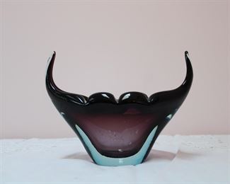 Gorgeous amethyst and light blue art glass bowl