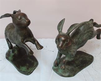 Pair of bronze bunny rabbits