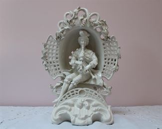Large Rococo style Mottahedeh Figure of a Piper Piping in blanc de chine