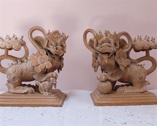 Vintage pair of large decorative terra cotta foo lion figures 