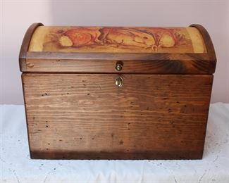 Wooden box with rabbit decoration
