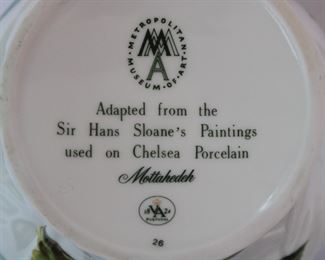 The mark on the Mottahedeh Chelsea Botanical large pitcher