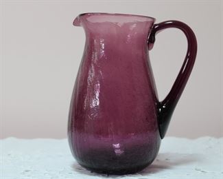 Hand blown Amethyst glass pitcher with applied blown glass handle