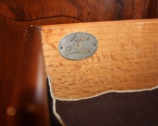 Label on the large Baker Furniture Company hand carved French Provincial style lighted display cabinet in like new condition