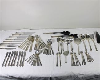 Service for 8 in Oneida's Damask Rose sterling silver pattern, with serving pieces