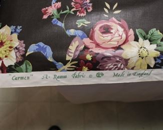Markings on the Carmen pattern  fabric remainder in glazed cotton by Ramm, Made in England