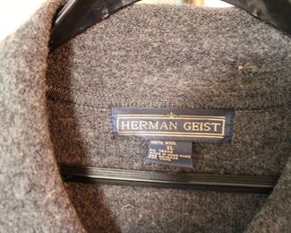Label in the Extra large Herman Geist wool coat, Made in Hong Kong