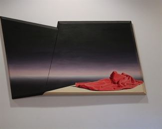 Andrew Benyei (Hungary/Canada, 1949) The Red Towel, large diptych in asymmetrical shape, signed and dated lower right, "BENYEI '03"