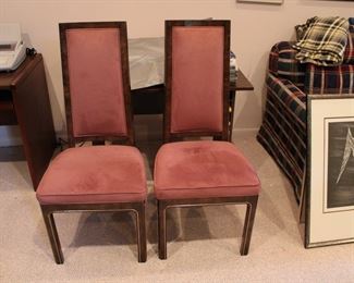 Pair of 1970's/1980's burl wood side chairs with metal trim