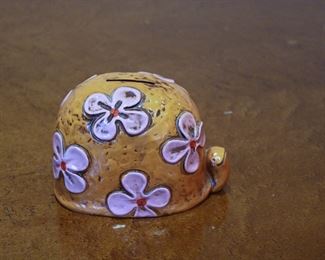 1960's  turtle bank with Flower Power decorations