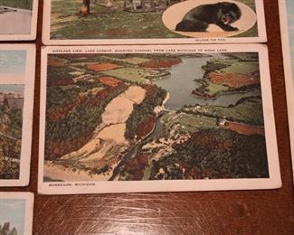 Airplane view, Lake Harbor, Showing Channel from Lake Michigan to Mona Lake, vintage Muskegon, Michigan post card
