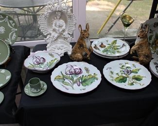 Mottahedeh Made in Italy blanc de chine figure of a piper, and Chelsea House bunny rabbits