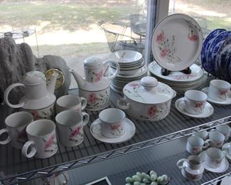 Vintage 1970s Midwinter Stonehenge Invitation dinnerware, Pink Carnation pattern stoneware 