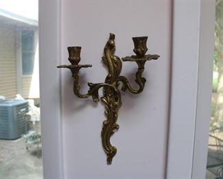 One of a pair of solid brass Roccoco candle sconces, Made in Spain