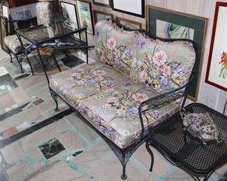 Phenomenal Russell Woodard Orleans Pattern settee, table, LAMP, and arm chair with their original patina, always kept indoors!