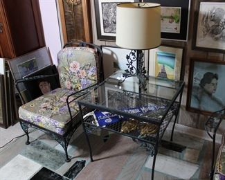 Phenomenal Russell Woodard Orleans Pattern settee, table, LAMP, and arm chair with their original patina, always kept indoors!