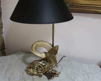 Amazing 1977 Chapman Lamp, a figural dolphin form with a ram's horn body and a brass head and tail.  Spectacular work of art!