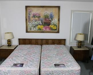 Vintage Mid Century Drexel king size bed with clean firm Simmons Beauty Rest mattresses