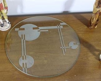 Art Deco etched glass tray
