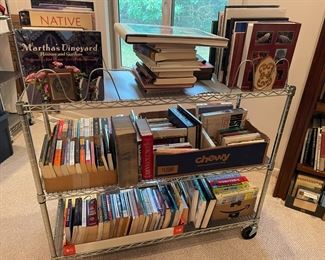 More books!  We literally have hundred and hundreds of books including antique books.  Novels, fiction, non-fiction, coffee table, education, on writing, poetry, etc.